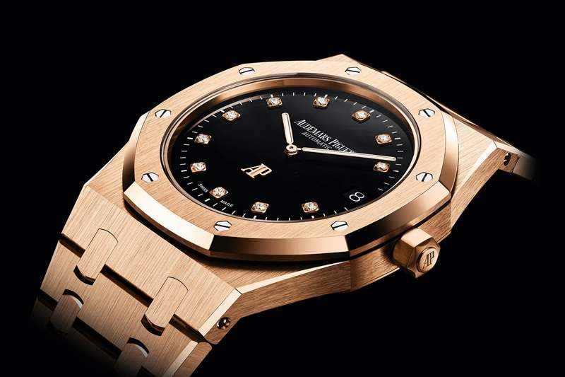 愛(ài)彼皇家橡樹(shù)珍寶超薄玫瑰金配鉆石時(shí)標(biāo)