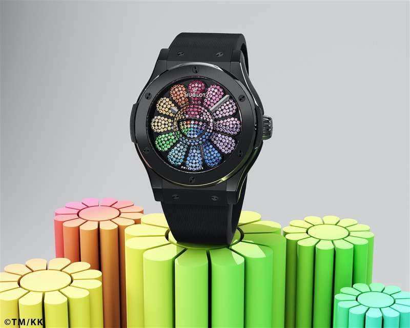 Classic Fusion Takashi Murakami All Black經(jīng)典融合系列村上隆聯(lián)乘腕表(圖片來源:Hublot) Hublot再聯(lián)乘村上隆獨一無二微笑之花震撼作-復(fù)刻表